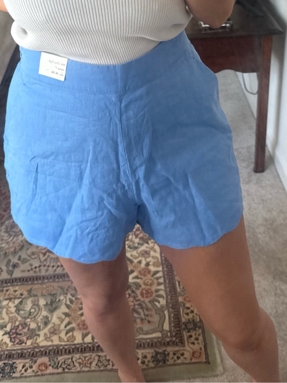 Abercrombie & Fitch Light Blue High-Rise Linen-Blend Shorts
